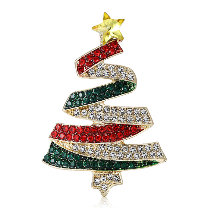Alloy Enamel Rhinestone Christmas Tree Brooch Pin For Holiday Gifts