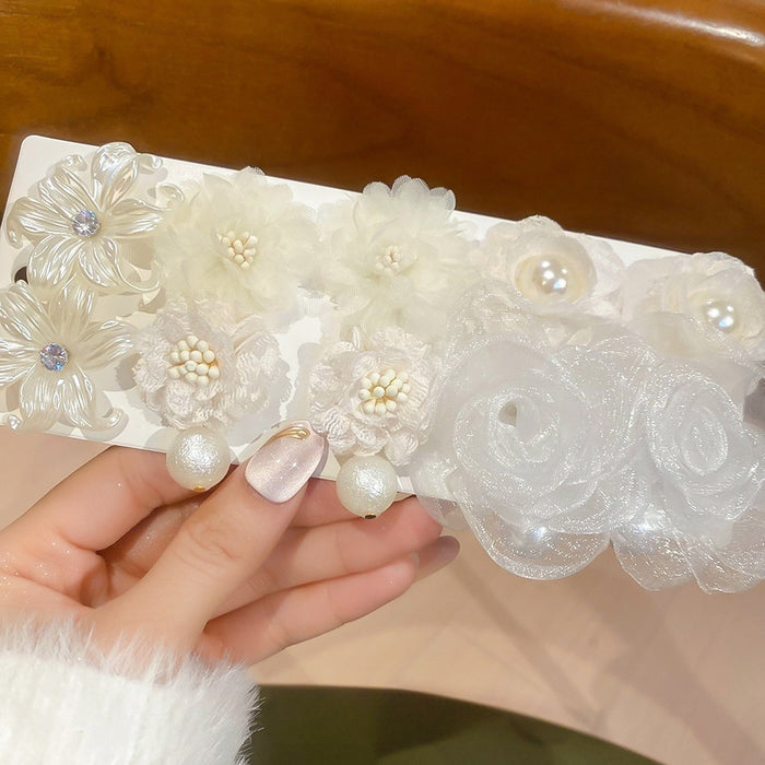 Light Luxury Floral Fabric Faux Pearl Stud Earrings Jewelry Set For Women