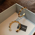 Gold Plated Tiger Eye Faux Pearl Round Geometric Maillard Vintage Stud Earrings For Women view 4