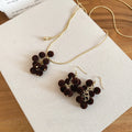 Copper Flocked Grape Tassel Necklace And Ear Hook Jewelry Set For Women Vintage Light Luxury Style view 4