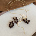 Copper Flocked Grape Tassel Necklace And Ear Hook Jewelry Set For Women Vintage Light Luxury Style view 2