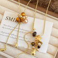 Maillard Retro Faux Pearl Tiger Eye Star Waterdrop Sweater Necklace Light Luxury Pendant view 2