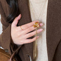 Maillard Retro Faux Pearl Tiger Eye Star Waterdrop Sweater Necklace Light Luxury Pendant view 3