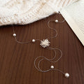 Korean Zircon Firework Flower Faux Pearl Sweater Necklace Elegant Old Money Choker For Women view 4