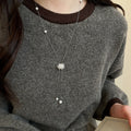 Korean Zircon Firework Flower Faux Pearl Sweater Necklace Elegant Old Money Choker For Women view 3