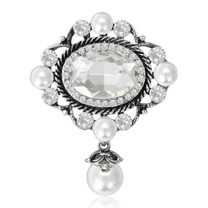 Alloy Vintage Glass Pendant Brooch Pin For Suits And Dresses