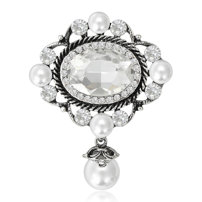 Alloy Vintage Glass Pendant Brooch Pin For Suits And Dresses