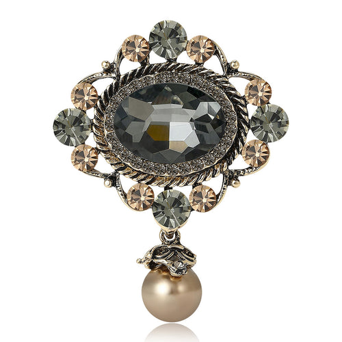 Alloy Vintage Glass Pendant Brooch Pin For Suits And Dresses