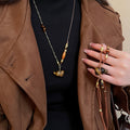 Maillard Style Tiger Eye Stone Wood Bead Gourd Sweater Necklace Vintage Ethnic Geometric Choker for Women view 1