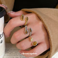 Vintage Oval Tiger Eye Stone Cross Open Ring, Minimalist Adjustable Index Finger Jewelry view 2