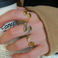 Vintage Oval Tiger Eye Stone Cross Open Ring, Minimalist Adjustable Index Finger Jewelry view 4