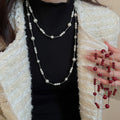 Old Money Faux Pearl Beaded Long Sweater Necklace Geometric Round Layered Chain Choker view 1