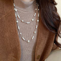 Old Money Faux Pearl Beaded Long Sweater Necklace Geometric Round Layered Chain Choker view 3