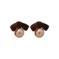 Light Luxury Flocked Bow Faux Pearl Stud Earrings For Women Autumn Winter Fashion Jewelry view 5