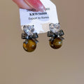 Gold Plated Tiger Eye Zircon Round Geometric Stud Earrings With Silver Pins Maillard Style view 3