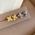 Copper Flower Stud Earrings With Zircon Inlay Silver Pins Light Luxury Style view 1