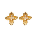 Copper Flower Stud Earrings With Zircon Inlay Silver Pins Light Luxury Style view 5
