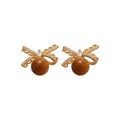Gold Plated Silver Needle Zircon Tiger Eye Bow Stud Earrings Vintage Light Luxury Faux Pearl Jewelry view 5