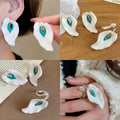 Alloy Calla Lily Petal Stud Earrings And Ring Jewelry Set With Silver Needle Posts view 1