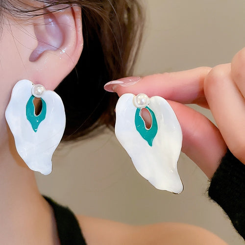 Alloy Calla Lily Petal Stud Earrings And Ring Jewelry Set With Silver Needle Posts