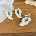 Alloy Calla Lily Petal Stud Earrings And Ring Jewelry Set With Silver Needle Posts view 3