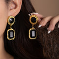 Vintage Luxury Black Square Geometric Acrylic Gem Gold Alloy Palace Style Statement Drop Earrings view 1