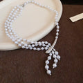 Light Luxury Faux Pearl Beaded Multilayer Asymmetric Geometric Sweater Necklace For Women view 4