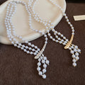 Light Luxury Faux Pearl Beaded Multilayer Asymmetric Geometric Sweater Necklace For Women view 2