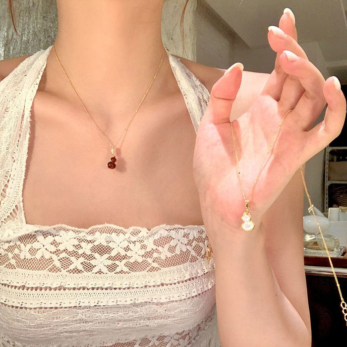Gold Plated Copper Zircon Double Sided Gourd Pendant Sweater Necklace Light Luxury Geometric Jewelry