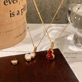 Gold Plated Copper Zircon Double Sided Gourd Pendant Sweater Necklace Light Luxury Geometric Jewelry view 4
