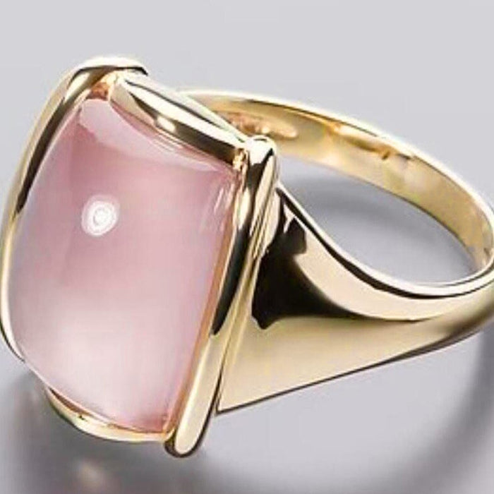 Japanese Korean Glossy Imitation Moonstone Irregular Quadrilateral Ring For Women Jewelry