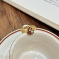 Gold Plated Enamel Gourd Faux Pearl Open Ring New Chinese Retro Geometric Index Finger Jewelry view 3