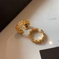 Gold Plated Copper Zircon Cross Openwork Adjustable Ring, French Elegant Geometric Style view 4