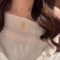 Gold Plated Copper Zircon Feather Pendant Sweater Necklace, Light Luxury Geometric Style view 2