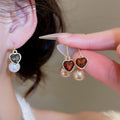 Fashion OL Faux Pearl Heart Rhinestone Geometric Drop Earrings For Women view 2