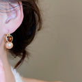 Fashion OL Faux Pearl Heart Rhinestone Geometric Drop Earrings For Women view 4
