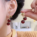 Resin Cherry Zircon Silver Post Drop Earrings For Women Fashion OL Sweet Luxury Jewelry view 1
