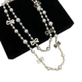 Light Luxury Enamel Bow Faux Pearl Sweater Necklace Vintage Elegant Geometric Choker For Women view 5