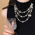 Light Luxury Enamel Bow Faux Pearl Sweater Necklace Vintage Elegant Geometric Choker For Women view 3