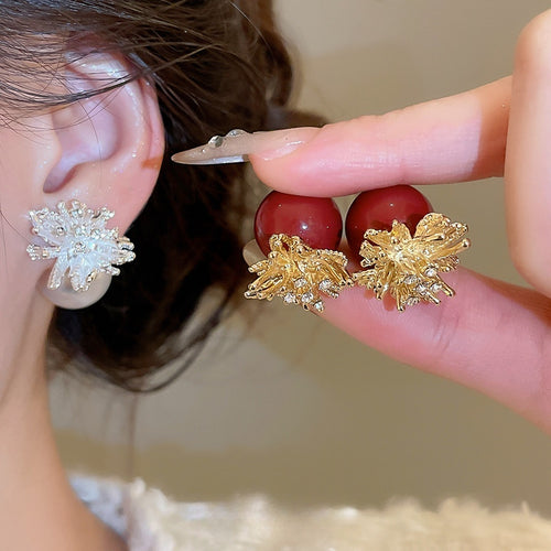 Light Luxury Geometric Firework Faux Pearl Rhinestone Stud Earrings For Women