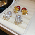 Light Luxury Geometric Firework Faux Pearl Rhinestone Stud Earrings For Women view 1