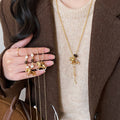 Light Luxury Faux Pearl Tiger Eye Zircon Pony Pendant Sweater Necklace For Women view 4