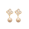 Gold Plated Silver Needle Zircon Flower Faux Pearl Stud Earrings For Women Chic Vintage Jewelry view 5
