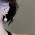Gold Plated Silver Needle Zircon Flower Faux Pearl Stud Earrings For Women Chic Vintage Jewelry view 4