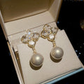 Gold Plated Silver Needle Zircon Flower Faux Pearl Stud Earrings For Women Chic Vintage Jewelry view 1