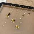 Maillard Style Tiger Eye Zircon Horse Pendant Sweater Necklace For Daily Wear view 2