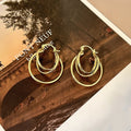 Elegant Luxury Gold Alloy Irregular Hollow Round Multi Ring Layered Hoop Statement Dangle Earrings view 2