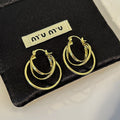 Elegant Luxury Gold Alloy Irregular Hollow Round Multi Ring Layered Hoop Statement Dangle Earrings view 3