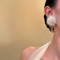 Faux Pearl Flower Fur Ball Tassel Drop Earrings For Women Fashion OL Round Geometric Stud Style view 4