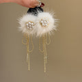 Faux Pearl Flower Fur Ball Tassel Drop Earrings For Women Fashion OL Round Geometric Stud Style view 3